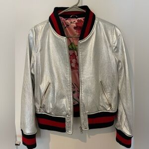 Metallic Leather Bomber Jacket